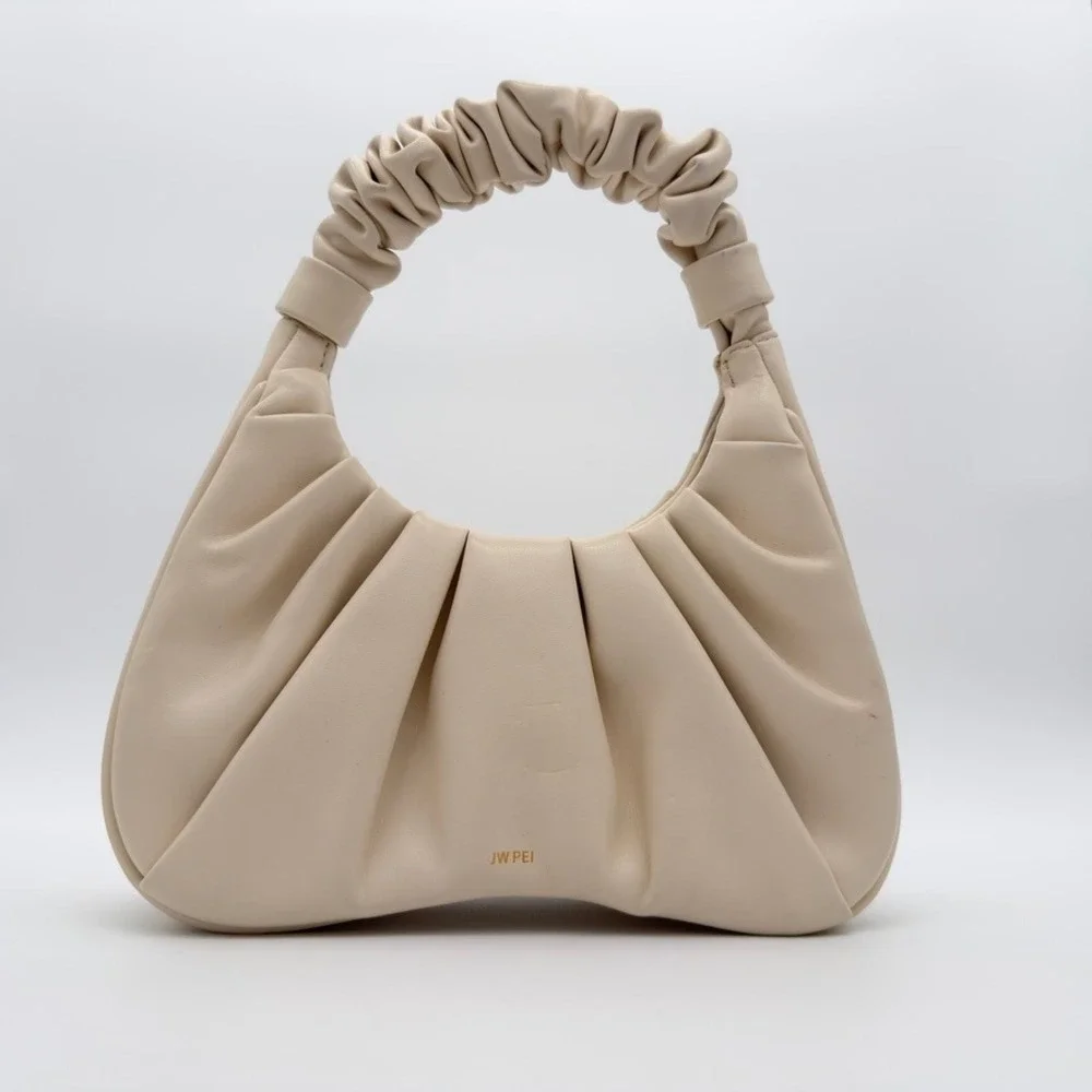 JW PEI Ruched Handle Shoulder Bag Ivory Vegan Leather‎ Hobo Purse